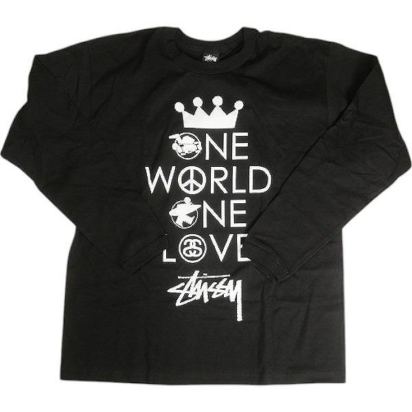 ケ*ー様 Old Stussy oneworld onelove 80s黒タグ2 STUSSY ステューシー ONE WORLD LOVE L/S BLACK ロンT 黒 Size 【M