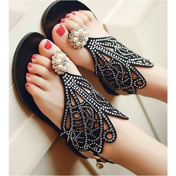 即納 可愛い キラキラ ビジュー パール装飾 ｃｕｔｅ ブラック ぺたんこ サンダル トング サンダル 靴 リゾート Buyee Buyee Japanischer Proxy Service Kaufen Sie Aus Japan