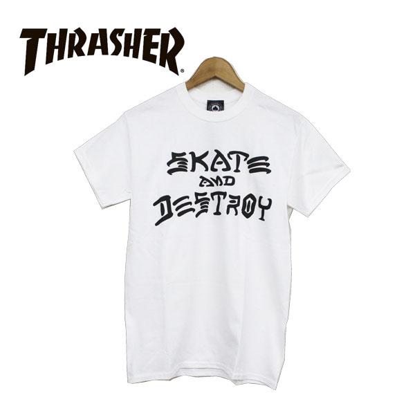 THRASHER スラッシャー ユニセックス Tシャツ SKATE AND DESTROY カラー WHITE ホワイト カットソー スケーターファッション スケートボード USモデル XL