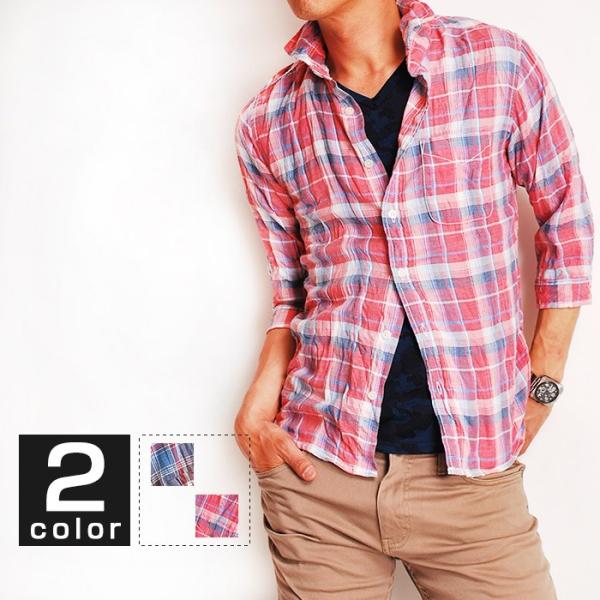 チェックシャツ 襟ワイヤー７分袖ヴィンテージチェックシャツ レッド ブルー メンズ アメカジ Buyee 日本代购平台 产品购物网站大全 Buyee一站式代购 Bot Online