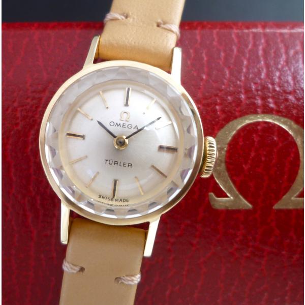 オメガ OMEGA レディース アンティーク 1963年製 18K金無垢 手巻き サファイアカットガラス Wネーム