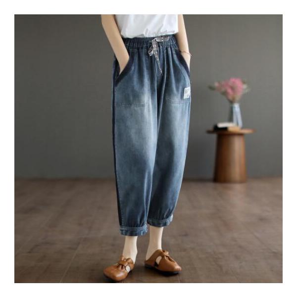 ワイドパンツ レディース デニムパンツ 太め ジーンズ 大きめ Gパン 体型カバー バギーパンツ ポケット付き サルエルパンツ ヒップポップ