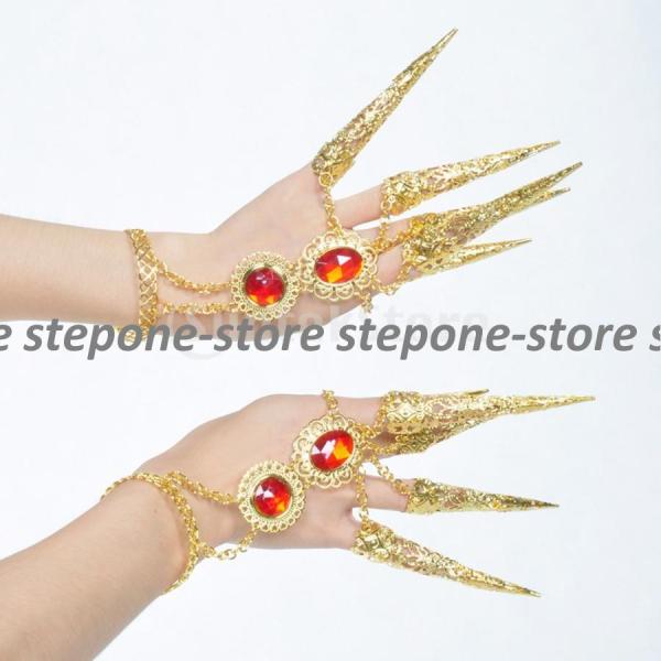 説明:フォークダンスフィンガージュエリー.人工レッドジュエリーを使ってダンスを演奏するための金色の長い釘. ユニークで本格的なダンサーの衣装アクセサリー. 爪の長さは約4インチであり.5つの長さは同じであり.製品全体は約12インチである. ...