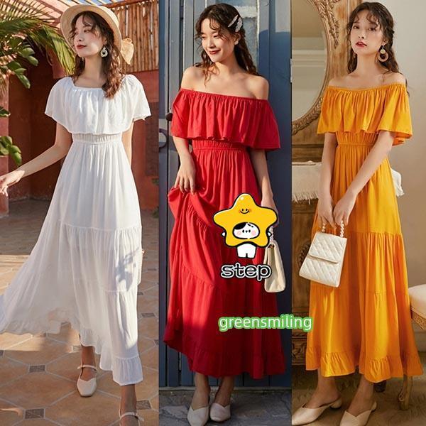 リゾートワンピース オフショルダー マキシ丈ワンピース ロング