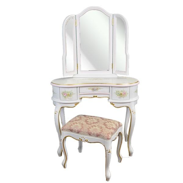 ドレッサー 姫系 かわいい 白 幅92cm アンティーク調 三面鏡  