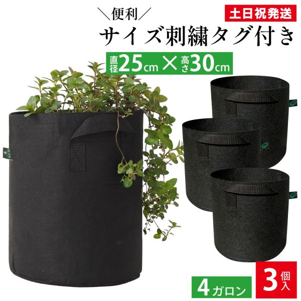 最短当日発送】 不織布プランター 4ガロン 縦長 背が高い 3個 8号