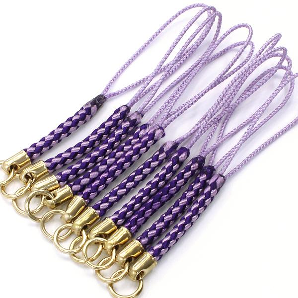 ストラップパーツ 根付紐 藤色×紫 10本 カン付 紐 根付け紐 : 小谷野