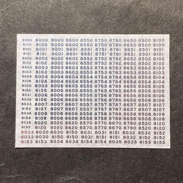 8000系の車番を収録したメタリック厚盛の車番インレタです。