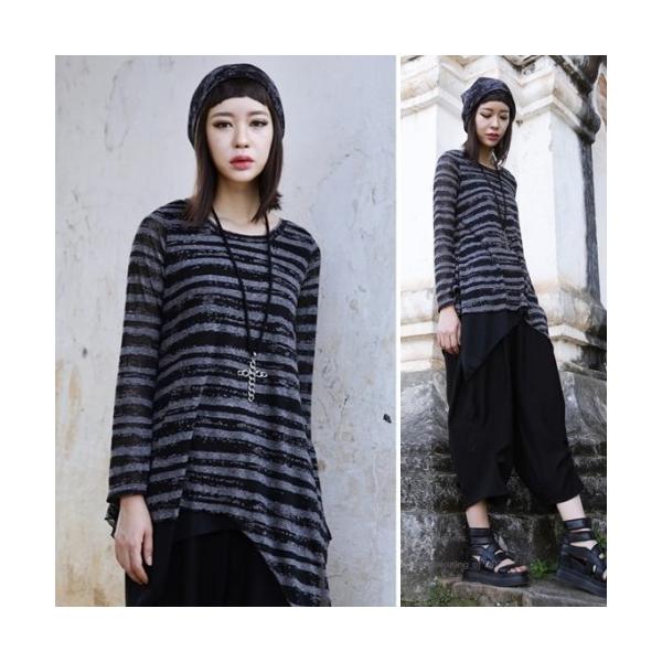 トップス レディース カットソー 長袖 アンバランス 個性的 ボーダー 17 春夏 新作 モード系 個性的 40代 ファッション エモ系 Buyee Servicio De Proxy Japones Buyee Compra En Japon