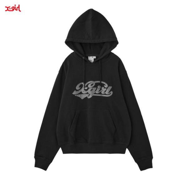X-girl（エックスガール） RHINESTONE CURSIVE LOGO SWEAT HOODIE