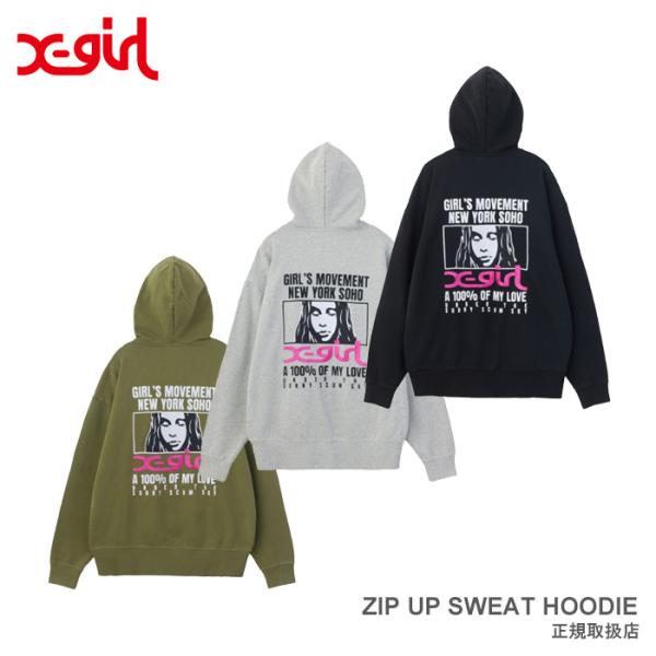 X-girl（エックスガール） X-girl FACE BOX AND MESSAGE ZIP UP SWEAT