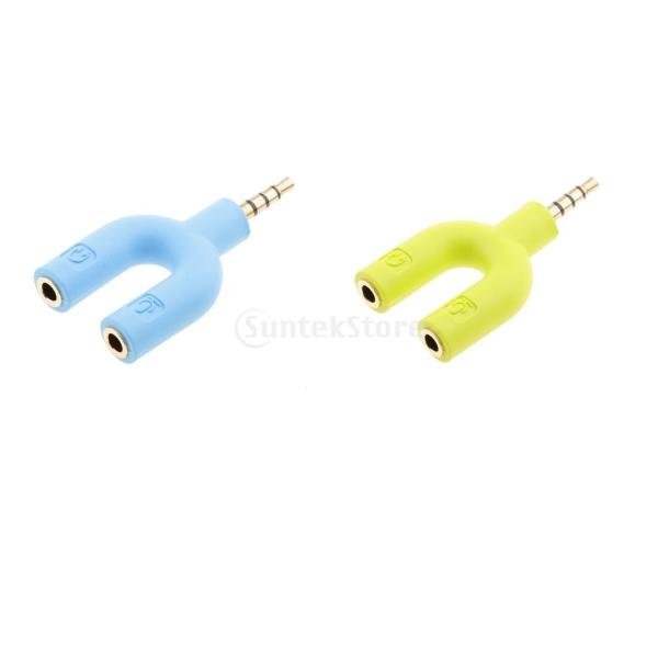 Fenteer 2個 U字型 3.5mm ジャック スプリッタ アクセサリー 部品 青 緑
