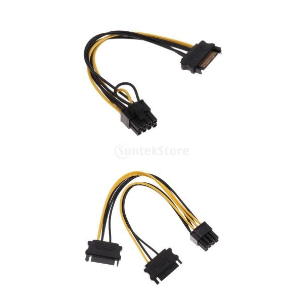 Perfk SATA 15Pinオス(6 + 2)P デュアルSATA 15Pオス 8Pビデオ 電源 アダプタ ケーブル