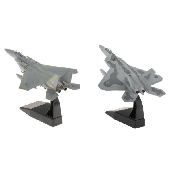 2x 1:100F-22飛行機+ F-15戦闘機ダイキャストミリタリーモデルオフィスの装飾