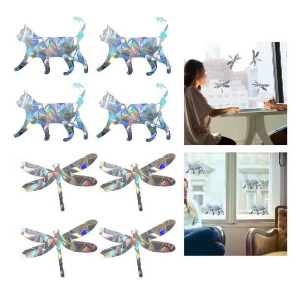 8xウィンドウステッカーPrismStatic Cling for Birds Strikes Decor Cat + Dragonfly
