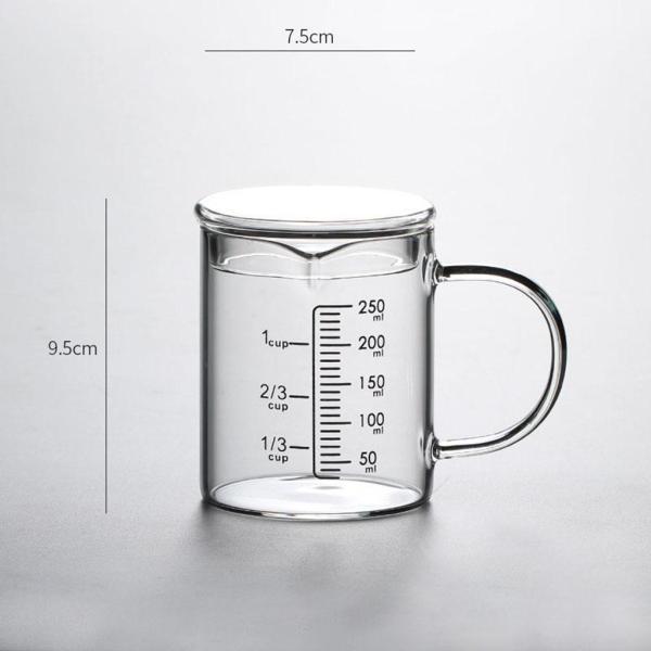 キッチン用多機能ハンドル付きふた付きガラス計量カップ250ml+キッチン用多機能ハンドル付きふた付きガラス計量カップ500ml
