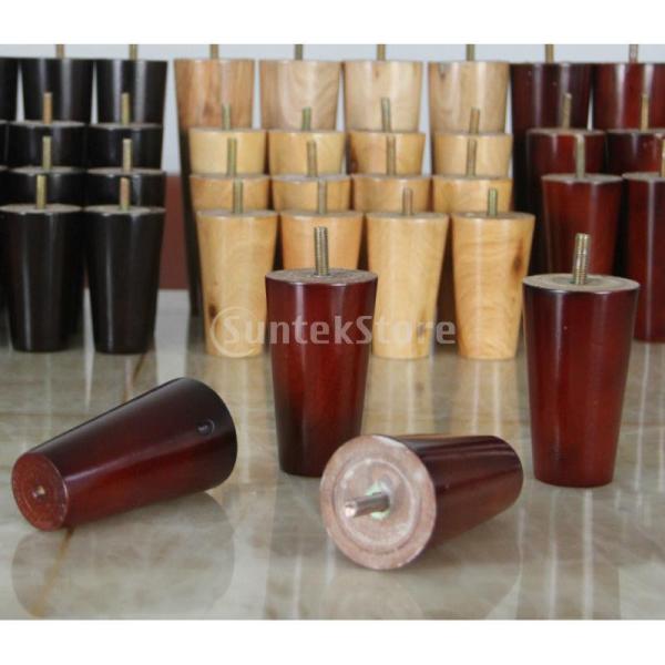 円錐形状 ユーカリ ソリッド ウッド 家具 足 ソファ脚 防湿 家具 保護 実用 4本/セット 4サイズ 赤, 4 * 6 * 10cm