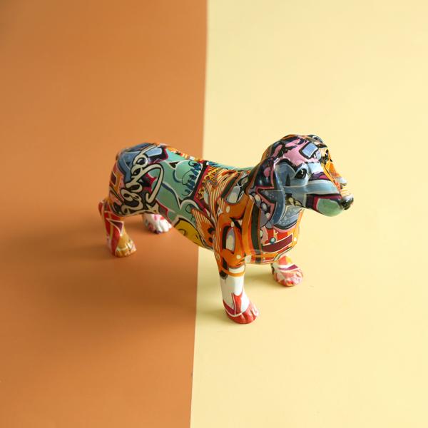 塗られたカラフルなダックスフント像コレクタブル犬の置物テーブル装飾小 :53054536:STKショップ 通販 
