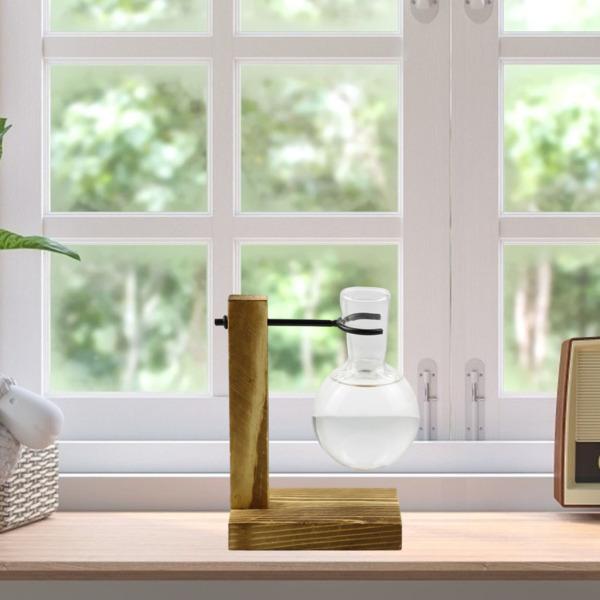 説明:花瓶はガラス.木製スタンド.美しくて絶妙なものでできており.この花瓶はあなたの家やオフィスを飾ることができます.植物.花.植物の挿し木.混合花束.水に根ざした植物を保持するためのシンプルでエレガントなデザイン.水耕栽培の花瓶は美しくシ...