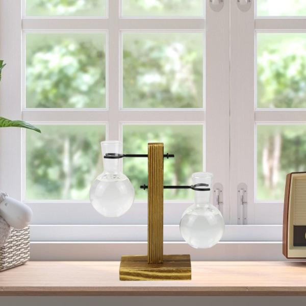 説明:花瓶はガラス.木製スタンド.美しくて絶妙なものでできており.この花瓶はあなたの家やオフィスを飾ることができます.植物.花.植物の挿し木.混合花束.水に根ざした植物を保持するためのシンプルでエレガントなデザイン.水耕栽培の花瓶は美しくシ...