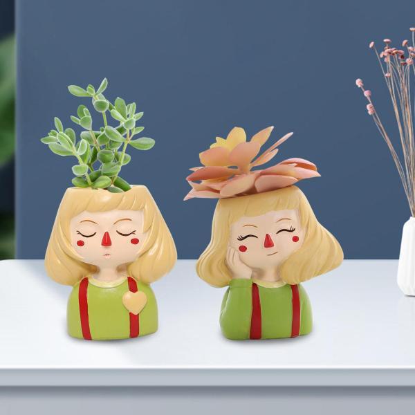 説明:女の子の顔の頭のプランター:かわいい女の子の植木鉢の多肉植物プランターのクリエイティブなデザインは.植木鉢.ペンホルダー.テーブル像など.好きなように多目的に使用できます.高品質の素材:サイズ9.5cmx10.5cm / 3.74イン...