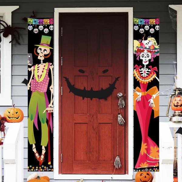 スケルトン カップル ハロウィン バナー お化け屋敷の装飾用 写真小道具 グリーン レッド