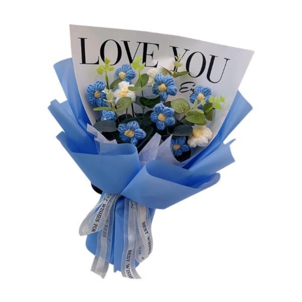 かぎ針編みの花の休日の編み物の花束 誕生日 感謝祭 ブルー : STK