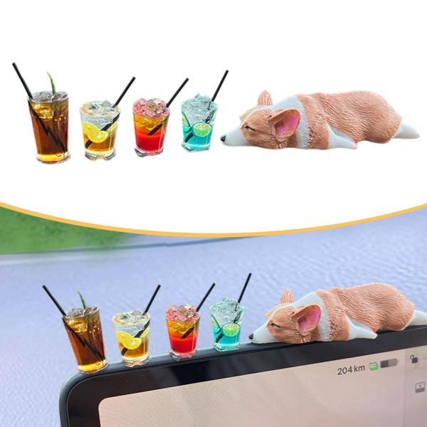 説明: [ギフトに最適]コーギー犬の置物1つと飲み物の置物4つを含むミニカーオーナメントは.職場やリビングエリアを明るくする.友人や家族への思いやりのある実用的なギフトです. [ポータブル]軽量でコンパクトな車のダッシュボード装飾.これらの...