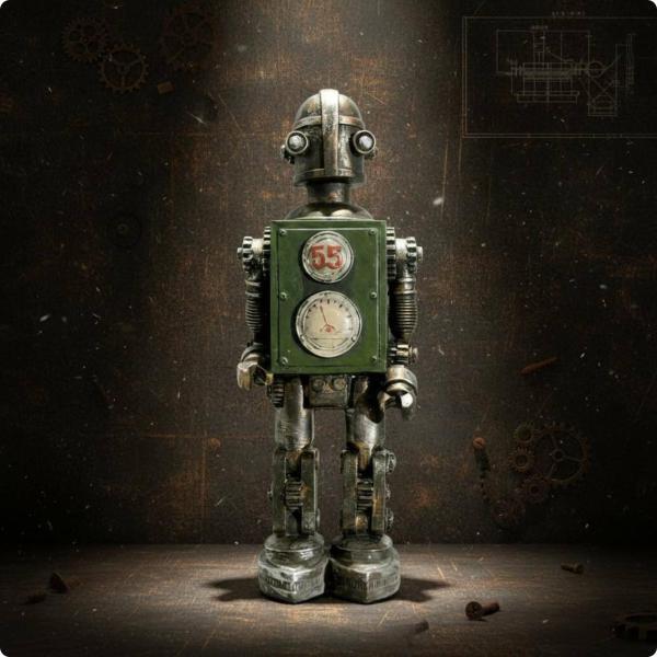 ロボット像 ヴィンテージスタイル 機械的シルエット 光沢質感 時代感ディテール 個性演出 空間活性化 雰囲気変化 ホームデコレーション、レストラン、展示に適用