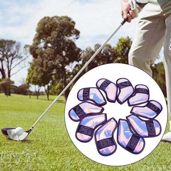 ナンバー刺繍ゴルフアイアンヘッドカバーパープルの10個のクラブヘッドカバー