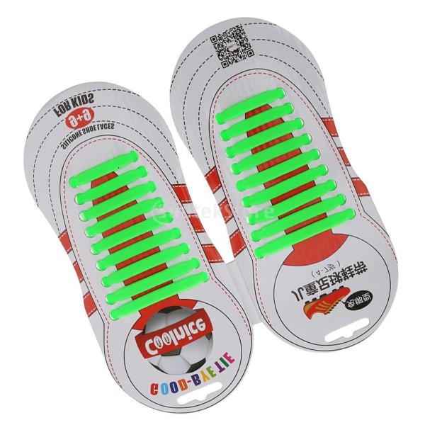GRALARA ノーブランド品 ノーネクタイ 弾性 結ばない シリコーン 子供 靴ひも 靴紐 サッカー シューズ 全6色 - グリーン