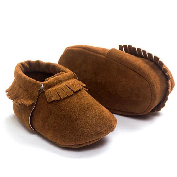 ベビー子供フリンジソフトソールモカシン男の子の女の子の幼児のベビーベッドの靴茶色-11センチメートル