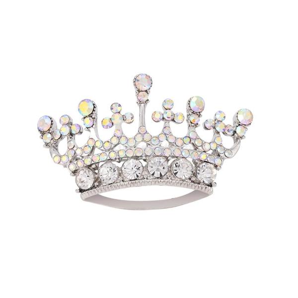 韓国風 ファッション 女王の王冠 ティアラ ディアマンテ ラインストーン ブローチピン 銀色