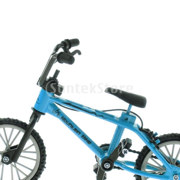 1/24スケールフィンガーバイク 合金製 ミニ フィンガーバイクおもちゃ スペアタイヤ付き 自転車モデル 全4色 - ブルー