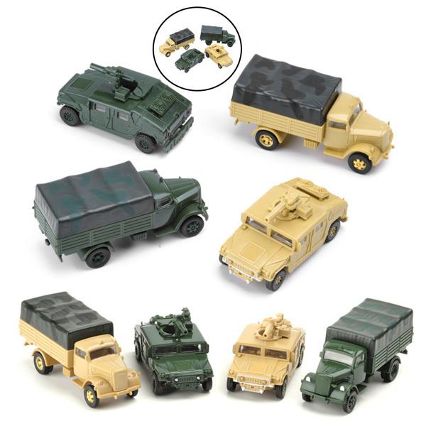 4個1:72 4D組み立て式トラックマイクロ景観収集キット車両モデル玩具プラスチック米国ハンビードイツトラック砂テーブル玩具