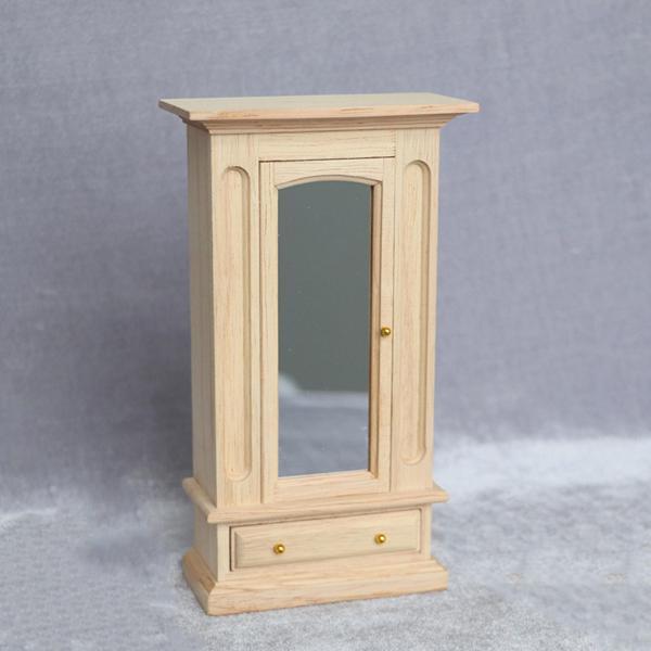 1/12ドールハウス家具寝室用木製ミニチュアワードローブミラー