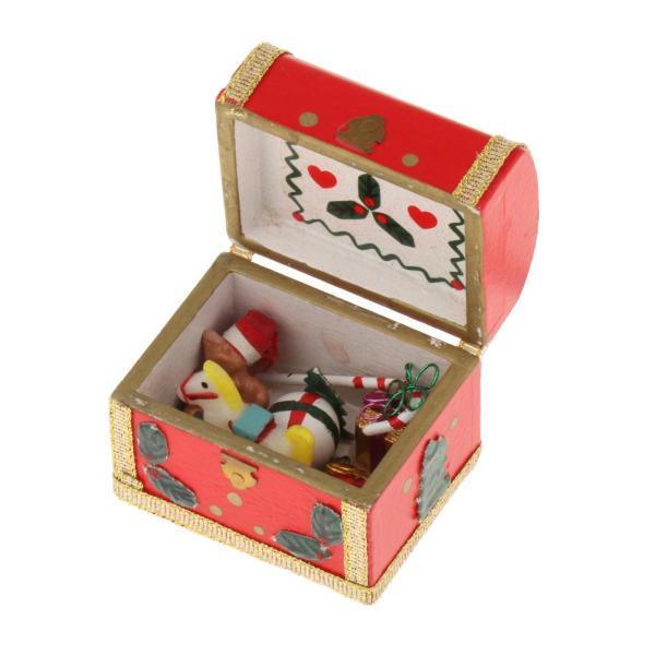 クリスマス 1:12 スケール ミニチュア宝箱 ドールハウス、木製ギフトボックス、写真小道具ジオラマ用ミニ宝箱