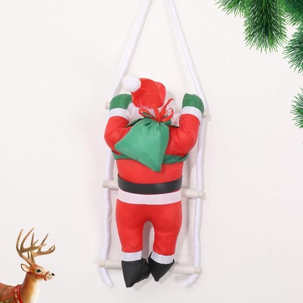 ロープのはしごに登るサンタクロース 農家の壁用吊り下げオーナメント