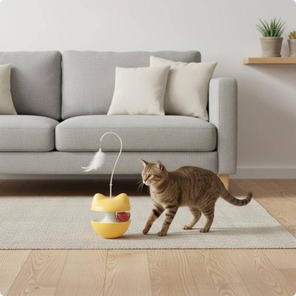 起き上がり猫おもちゃ 食べ物出し 起き上がり小僧おもちゃ 知育 おやつ穴あきボール 退屈対策 猫追いかけボール ストレス解消 ペット玩具 室内 遊び時間用