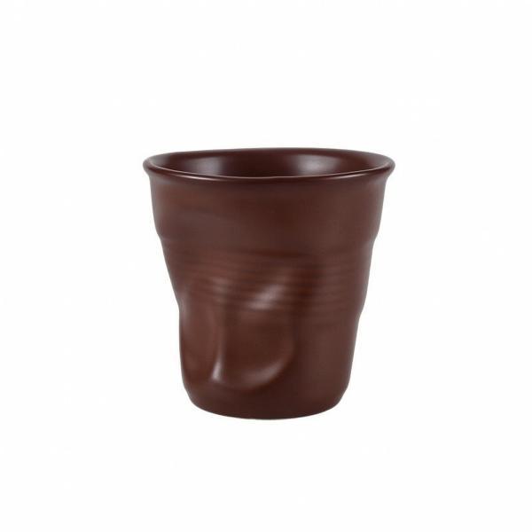 不規則な形状のセラミック製コーヒーマグカップ｜電子レンジ対応、リブ付き、縁が広がったセラミックマグカップ、朝食のテーブルに最適（ブラウン）