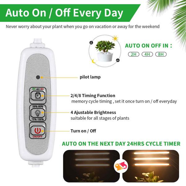 温室ガーデン屋内植物用LED植物グローライト自動オン/オフタイマー3ヘッドウォームライト3ボタンスイッチ
