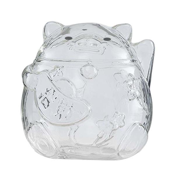 アメリカドルのまねき猫クリアガラス 猫の置物 珍品貯金箱 丸猫 貯金箱 福 18-212b 招き猫 置物 まねきねこ おしゃれ