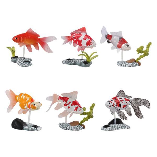 6xミニチュアフィッシュの置物マルチカラーコレクション人工魚飾り