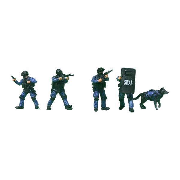 1/64スケール SWAT チーム兵士ミニチュアフィギュア 4体 ゲーム クラフト デスクトップディスプレイ 犬付き