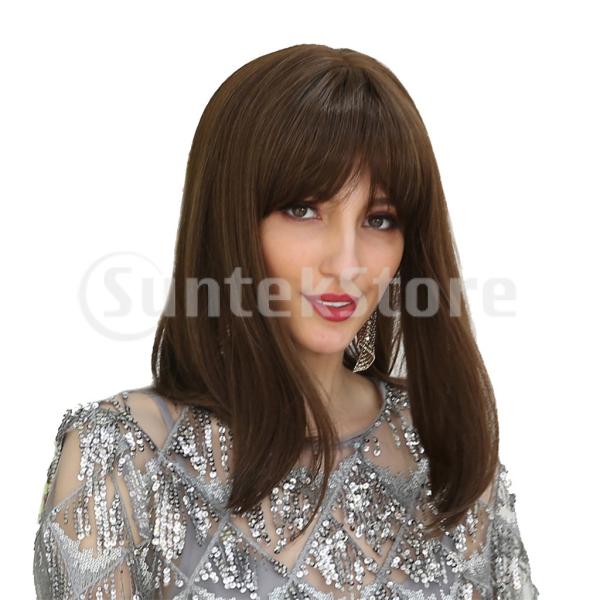 16インチウィメンズロングストレートブラウンウィッグ 耐熱合成ウィッグ 前髪ウィッグウィメンズ Prettyfunnyballoons Com