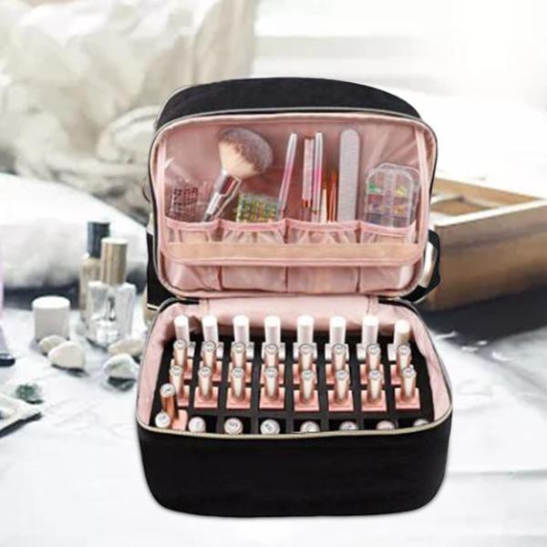 マニキュア収納袋 マニキュアオーガナイザー 取り外し可能なボックス トラベルメイクアップバッグ ネイルドライヤーケース マニキュアキャリング