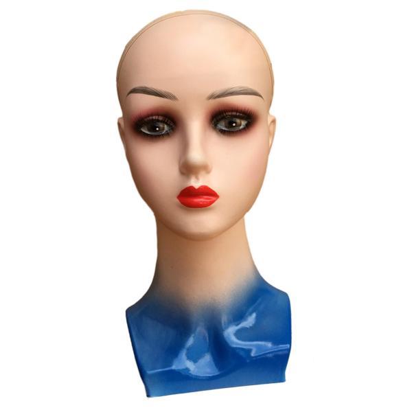 女性マネキンヘッドマネキンウィッグヘッドスタンド用ヘアピース帽子ウィッグ作る青い布