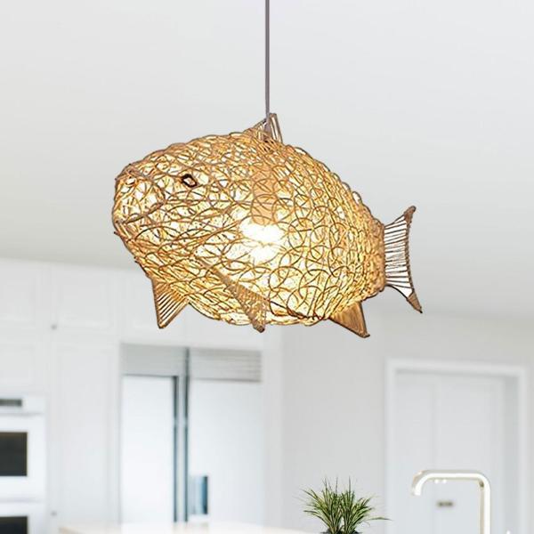 魚の形をしたランプシェード 竹製電球ガード 寝室 キッチン アイランド