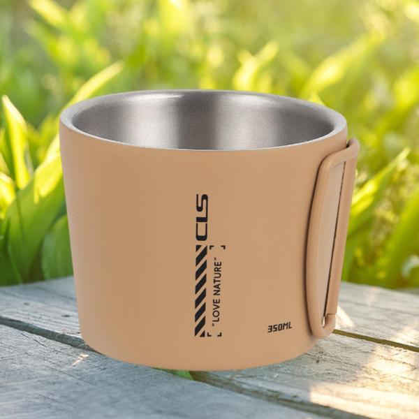 キャンプ用マグカップ 350ml 軽量 断熱コーヒーマグ 釣り ハイキング ピクニック用 カーキ