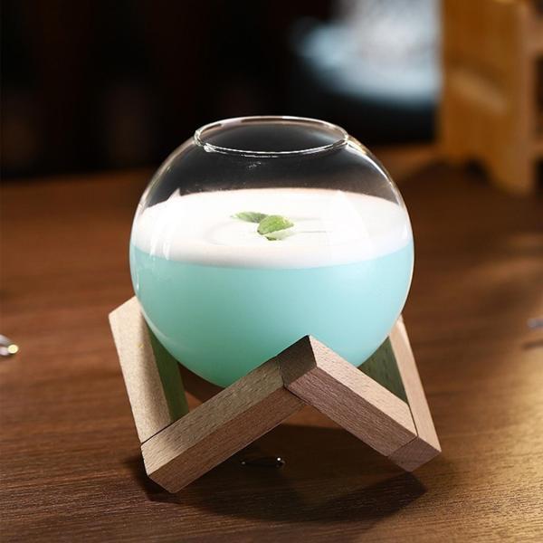 木製スタンド付きカクテルグラス マティーニグラス 結婚祝い バークラブ装飾用 475mL